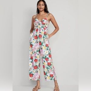 NWT Tie-Shoulder Cropped Twist-Front Smocked Jumpsuit Women’s XS